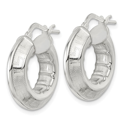Sterling Silver Polished Greek Key Knife Edge 5.50mm Hollow Hoop Earrings