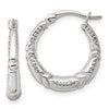 Sterling Silver Polished Beaded and Grooved Round Hollow Hoop Earrings