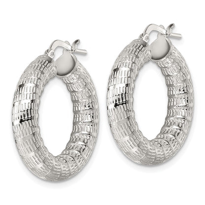 Sterling Silver Polished and Textured 5.25mm Round Tube Hoop Earrings