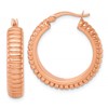 Sterling Silver Rose-tone Polished and Grooved 26x6mm Round Hollow Hoop Earrings