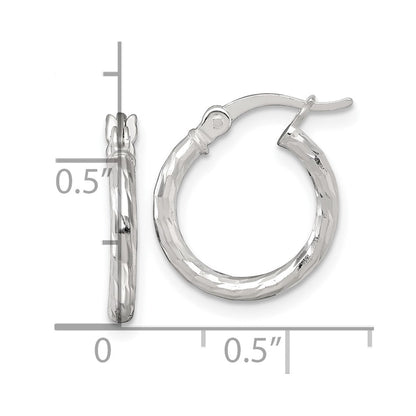 Sterling Silver Polished Diamond-cut 15x2.0mm Round Hoop Earrings