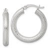 Sterling Silver Polished and Textured 25x4.0mm Round Hoop Earrings