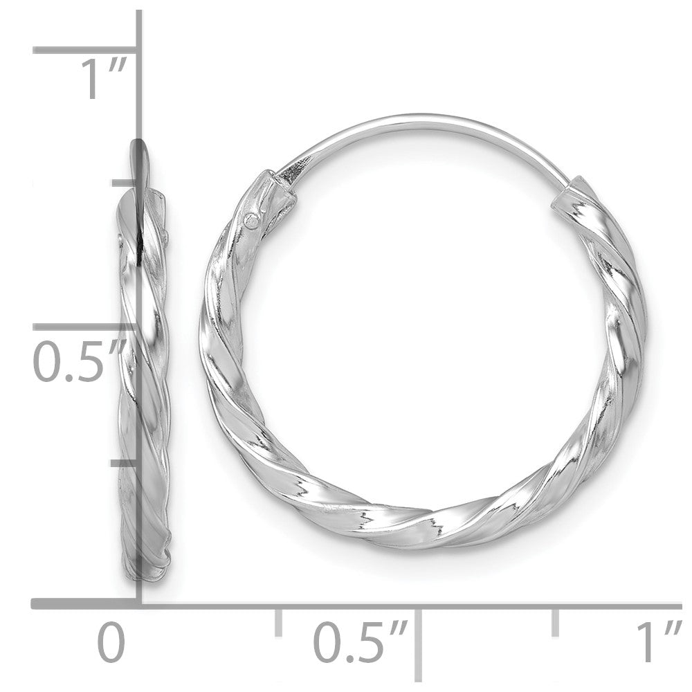 Sterling Silver Rhodium-plated Polished Twisted 2.25 x 20mm Round Endless Hoop Earrings