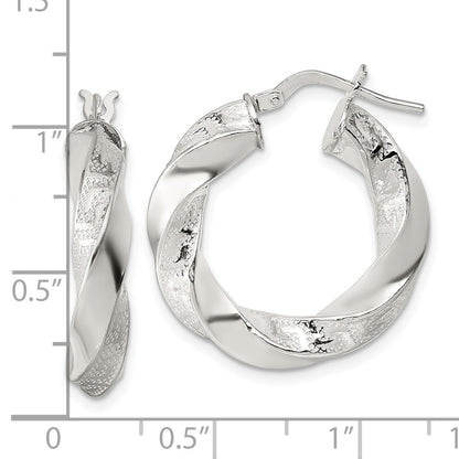 Sterling Silver Polished Greek Key 5mm Twisted tube Hoop Earrings