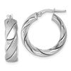 Sterling Silver Rhodium-plated Polished and Scratch Finish 6.0 x 21mm Twisted Round Tube Hoop Earrings