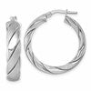 Sterling Silver Rhodium-plated Polished and Scratch Finish 6.0 x 26mm Twisted Round Tube Hoop Earrings