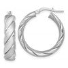 Sterling Silver Rhodium-plated Polished Brushed/Textured 6.00mm x 26mm Tube Hoop Earrings