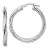 Sterling Silver Rhodium-plated Polished Textured and Twisted 3.00 x 30mm Round Hoop Earrings