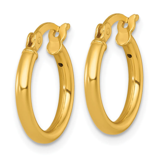 Sterling Silver Gold-tone Polished 2.00mm x 15mm Round Tube Hoop Earrings