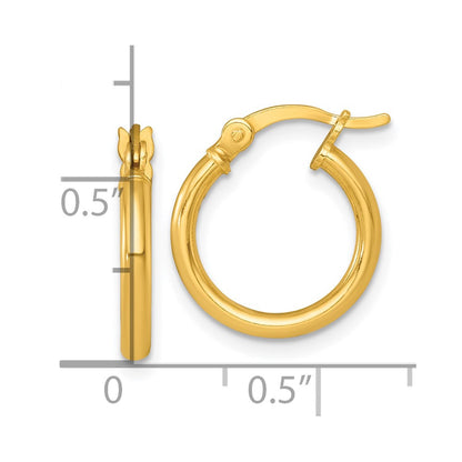 Sterling Silver Gold-tone Polished 2.00mm x 15mm Round Tube Hoop Earrings