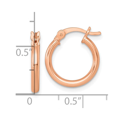 Sterling Silver Rose-tone Polished 2.00mm x 15mm Round Tube Hoop Earrings