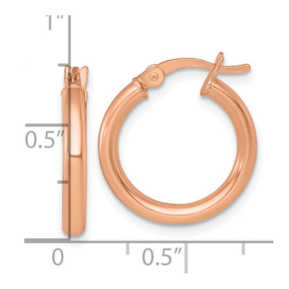 Sterling Silver Rose-tone Polished 2.5mm x 18mm Round Tube Hoop Earrings
