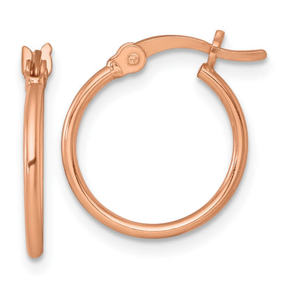 Sterling Silver Rose-tone Polished 1.25mm x 15mm Round Tube Hoop Earrings