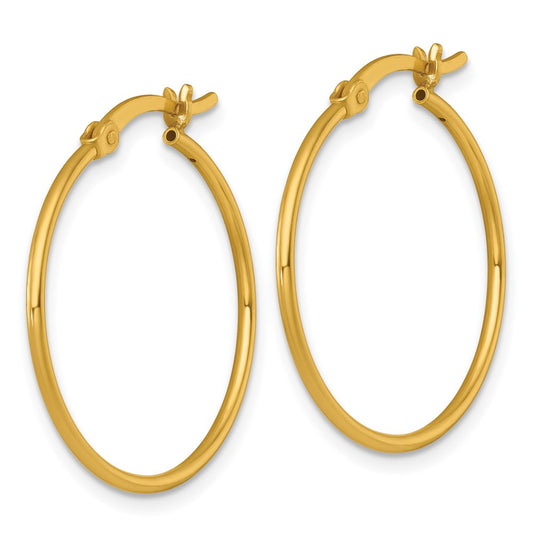 Sterling Silver Gold-tone Polished 1.25mm x 25mm Round Tube Hoop Earrings