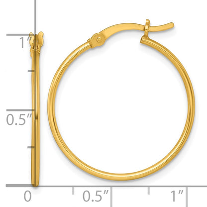 Sterling Silver Gold-tone Polished 1.25mm x 25mm Round Tube Hoop Earrings