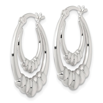 Sterling Silver Polished Scalloped Double Oval Hollow Hoop Earrings