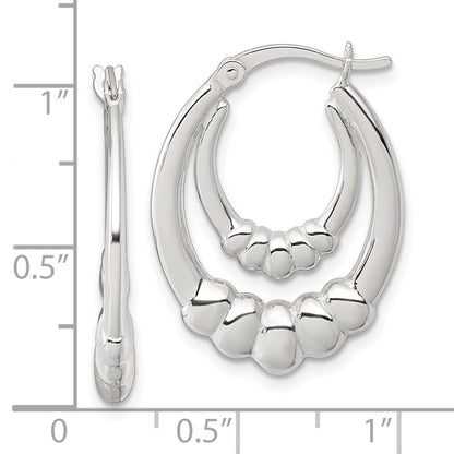 Sterling Silver Polished Scalloped Double Oval Hollow Hoop Earrings