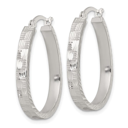 Sterling Silver Polished Straight Diamond-cut 4.0mm Oval Hoop Earrings