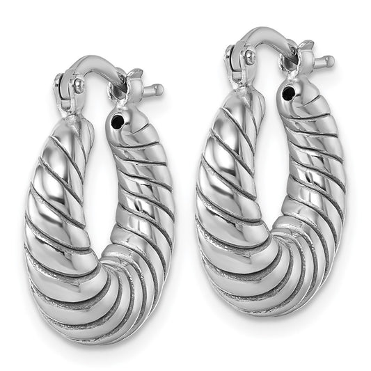 Sterling Silver Rhodium-plated Polished 5.5 x 18mm Twisted Graduated Tube Hoop Earrings