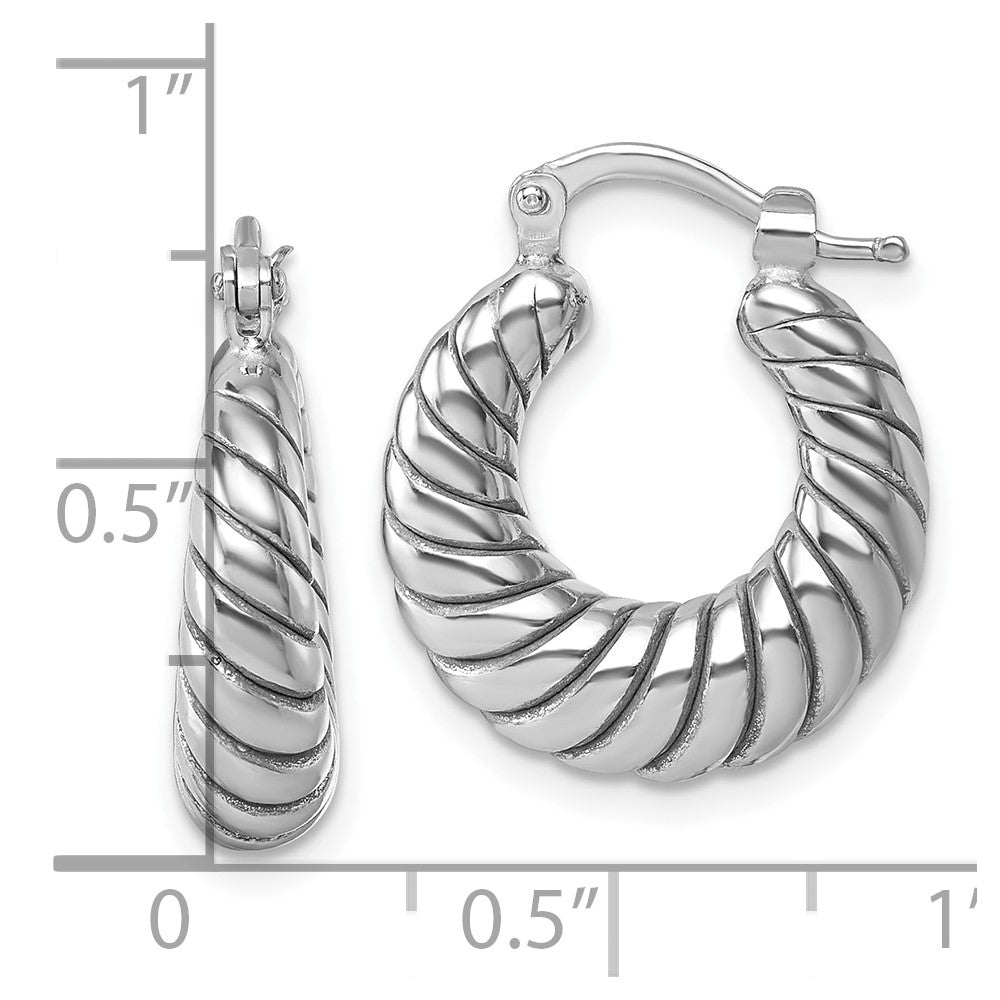 Sterling Silver Rhodium-plated Polished 5.5 x 18mm Twisted Graduated Tube Hoop Earrings