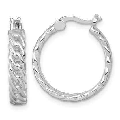 Sterling Silver Rhodium-plated Polished 4.00 x 19mm Curb Link Round Hoop Earrings