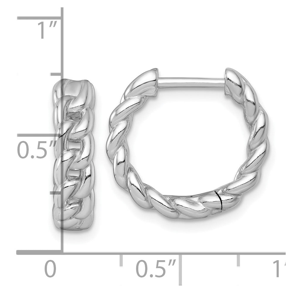 Sterling Silver Rhodium-plated Polished 4.5 x 18mm Curb Link Round Hinged Hoop Earrings