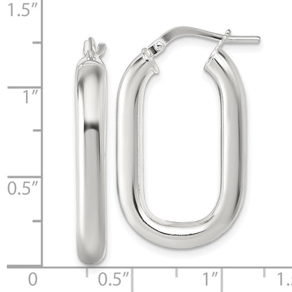 Sterling Silver Polished 4mm Oval Rectangle Tube Hoop Earrings