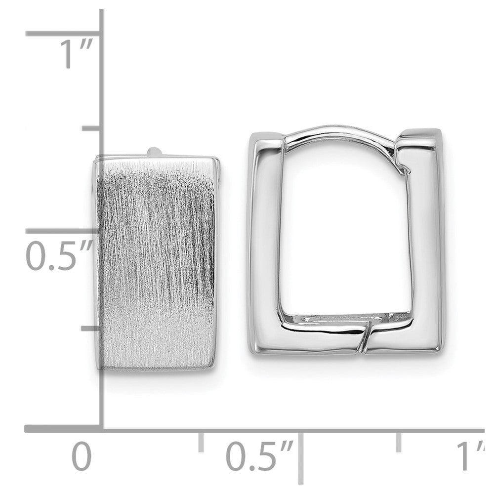 Sterling Silver Rhodium-plated Brushed 8mm Square Hinged Hoop Earrings