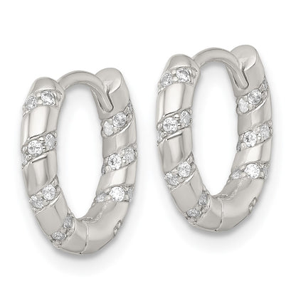 Sterling Silver Polished CZ Round Hinged Hoop Earrings