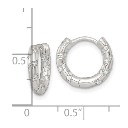 Sterling Silver Polished CZ Round Hinged Hoop Earrings