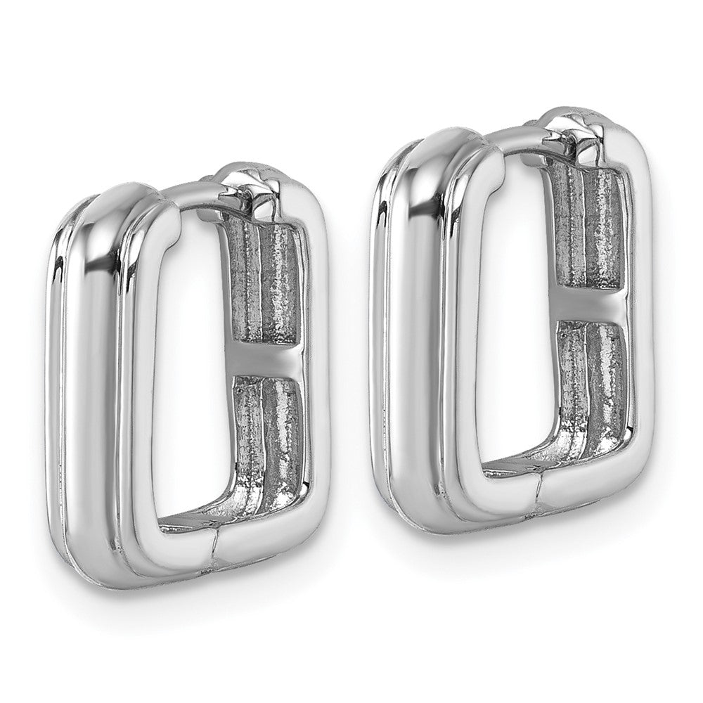 Sterling Silver Rhodium-plated Polished And Grooved 3.5mm x 14mm Square Hinged Hoop Earrings