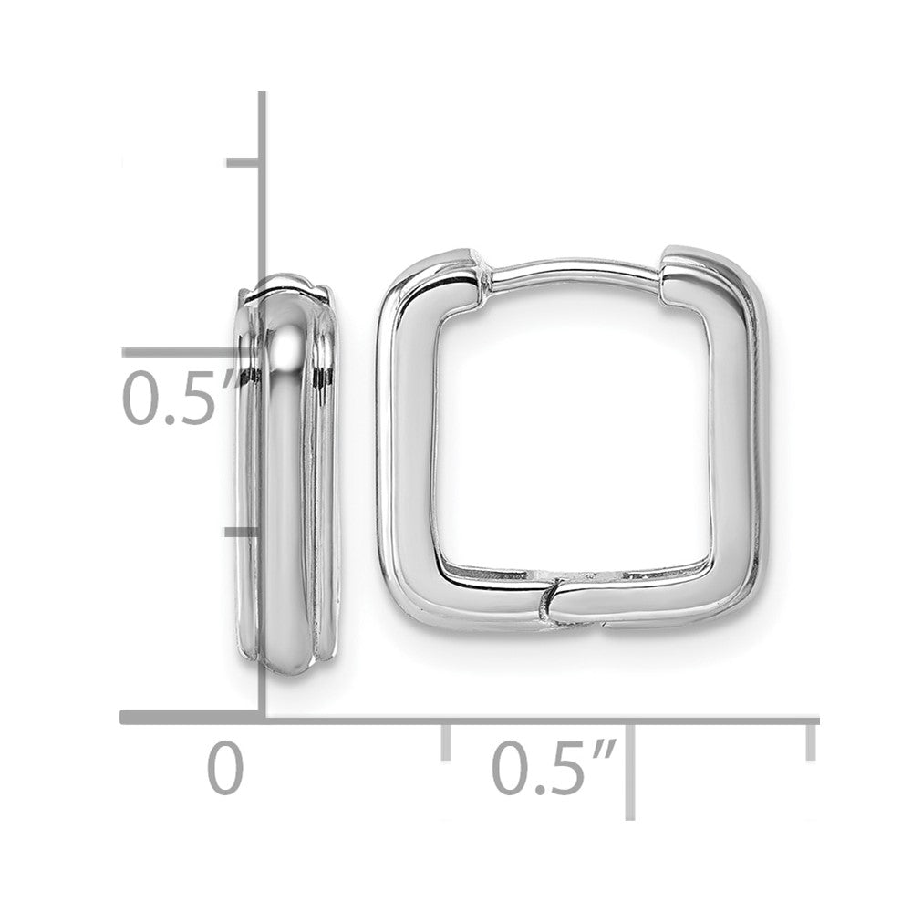 Sterling Silver Rhodium-plated Polished And Grooved 3.5mm x 14mm Square Hinged Hoop Earrings