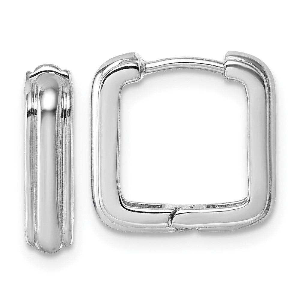 Sterling Silver Rhodium-plated Polished And Grooved 3.5mm x 14mm Square Hinged Hoop Earrings