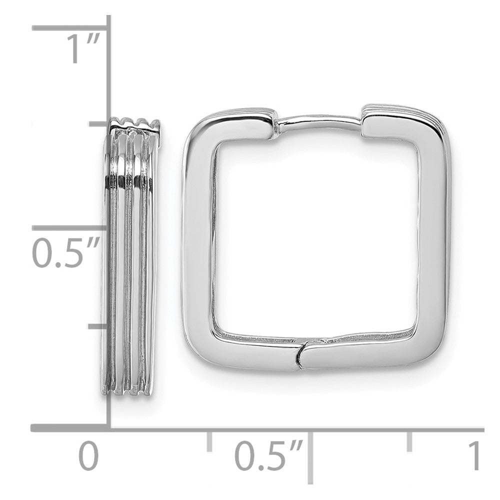 Sterling Silver Rhodium-plated Polished And Grooved 3.5mm x 17mm Square Hinged Hoop Earrings