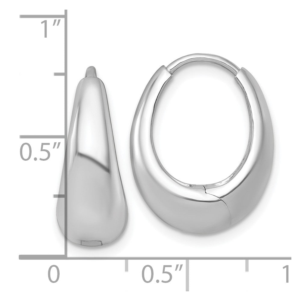 Sterling Silver Rhodium-plated Polished Tapered Oval Hinged Hoop Earrings