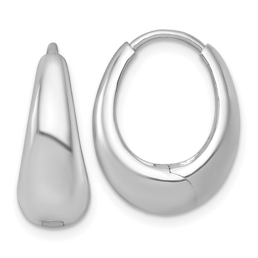 Sterling Silver Rhodium-plated Polished Tapered Oval Hinged Hoop Earrings