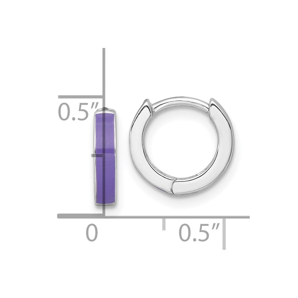 Sterling Silver Rhodium-plated Polished Purple Enameled Hinged Round Hoop Earrings