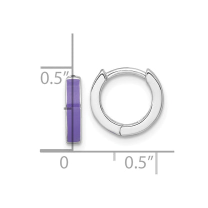 Sterling Silver Rhodium-plated Polished Purple Enameled Hinged Round Hoop Earrings
