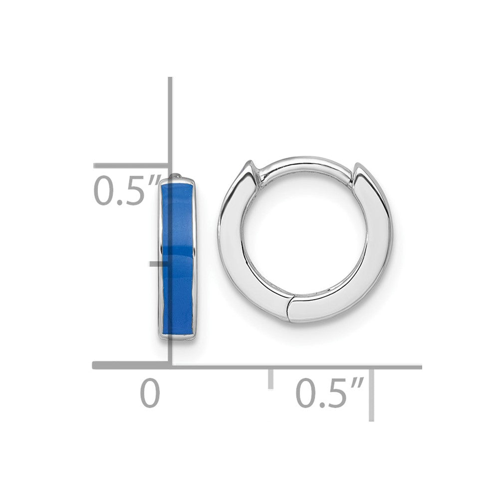Sterling Silver Rhodium-plated Polished Blue Enameled Hinged Round Hoop Earrings