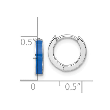 Sterling Silver Rhodium-plated Polished Blue Enameled Hinged Round Hoop Earrings