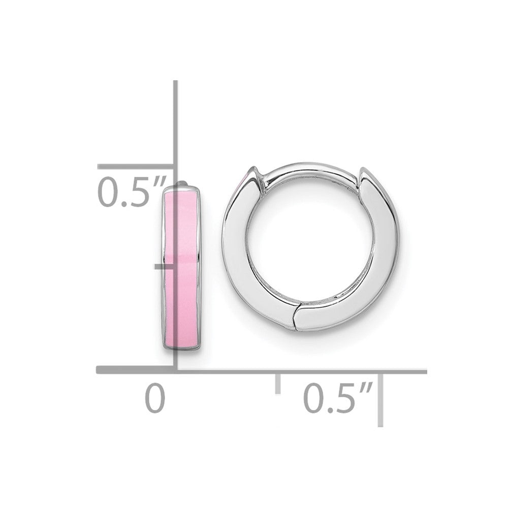 Sterling Silver Rhodium-plated Polished Pink Enameled Hinged Round Hoop Earrings