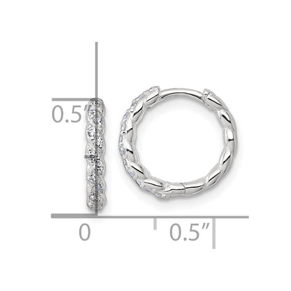 Sterling Silver Polished and Twisted 2.2mm x 12mm CZ Hinged Round Hoop Earrings