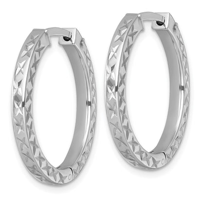 Sterling Silver Rhodium-plated Polished Diamond-cut 3x28mm with Safety Lock Hinged Square Tube Hoop Earrings
