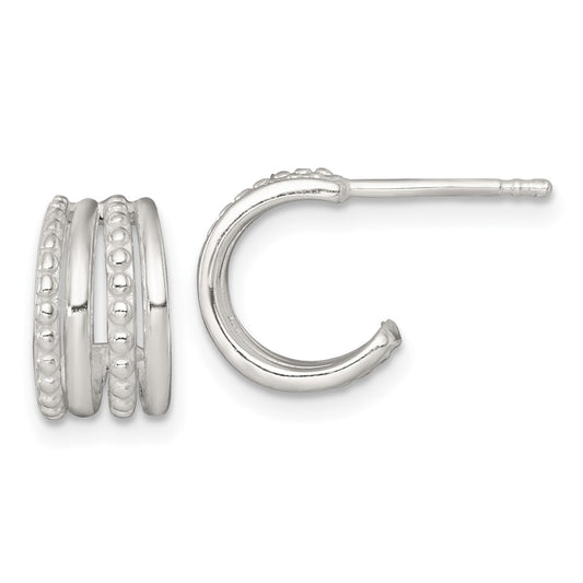 Sterling Silver Polished and Beaded 4-Row C-Hoop Post Earrings