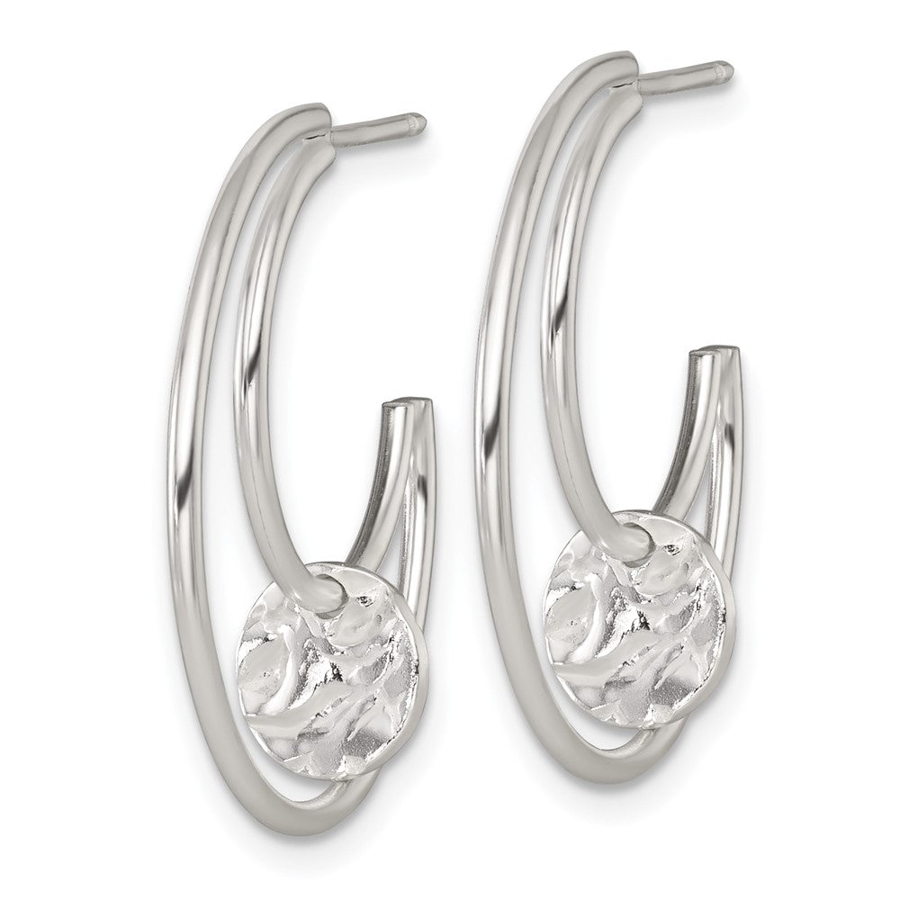 Sterling Silver Polished Textured Moveable Disc Fancy Crescent Moon C-Hoop Post Earrings