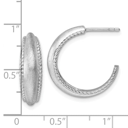 Sterling Silver Rhodium-plated Polished and Scratch Finish C-Hoop Post Earrings