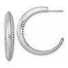 Sterling Silver Rhodium-plated Polished and Scratch Finish C-Hoop Post Earrings