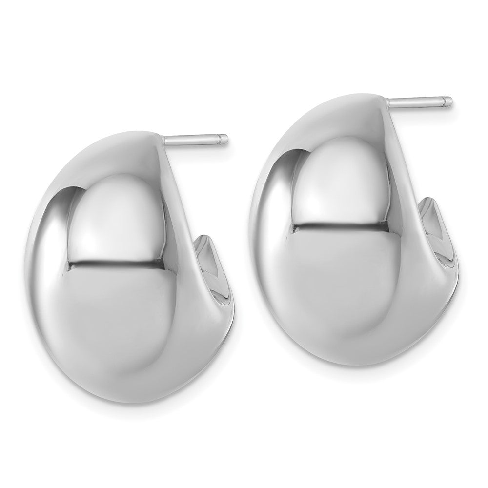 Sterling Silver Rhodium-plated Polished Hollow Fancy Puffed J-Hoop Post Earrings
