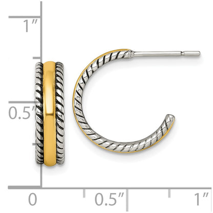 Sterling Silver and Gold-tone Antiqued Textured Post C-Hoop Earrings