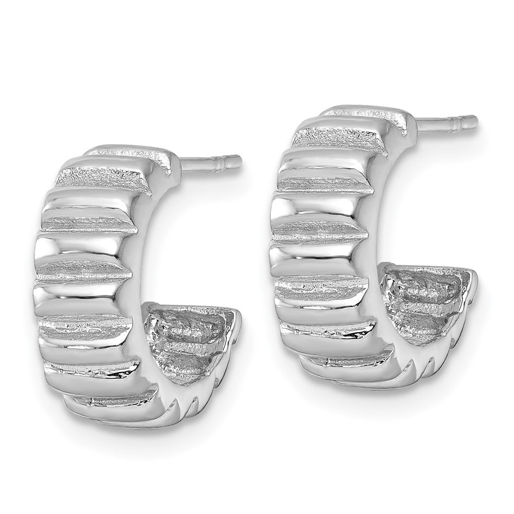 Sterling Silver Rhodium-plated Polished Scalloped C-Hoop Post Earrings